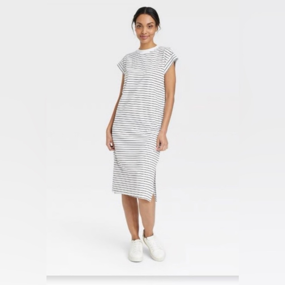 a new day White T-Shirt Dress with Black Stripes